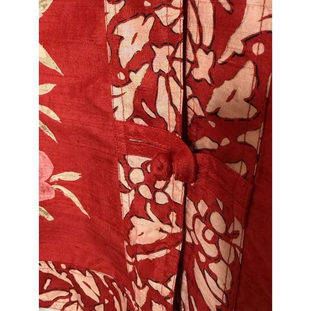 Vintage Chico's 3 XL Design Top Red Silk Mandarin Collar Asian Style Blouse